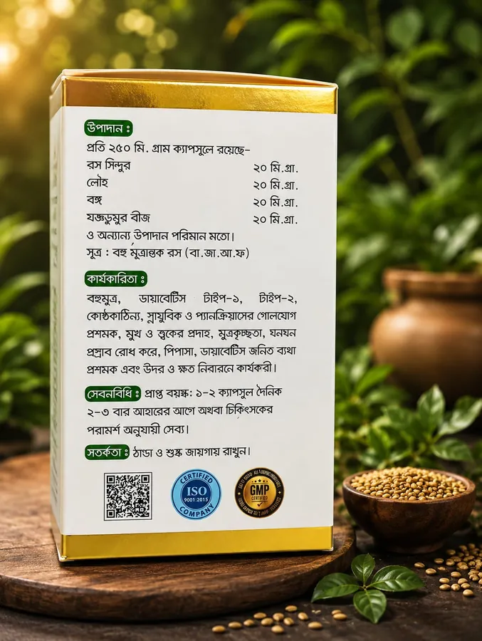 বিডি ডায়া-সেফ ক্যাপসুল — প্যাকেটের পেছনের দিক, উপাদান ও সেবনবিধি