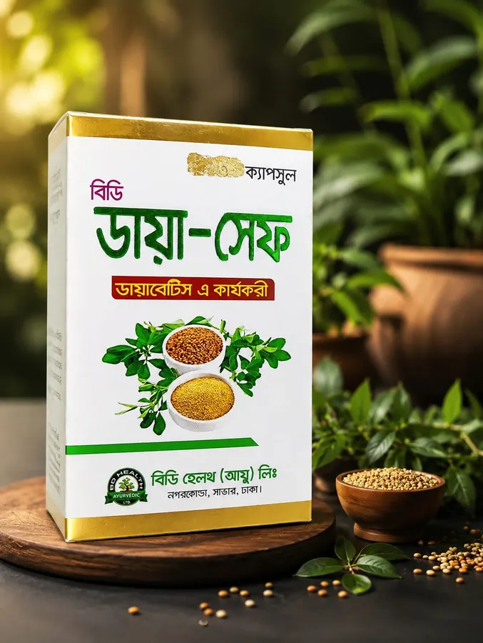 বিডি ডায়া-সেফ ক্যাপসুলের প্যাকেট ও প্রাকৃতিক ভেষজ উপাদান